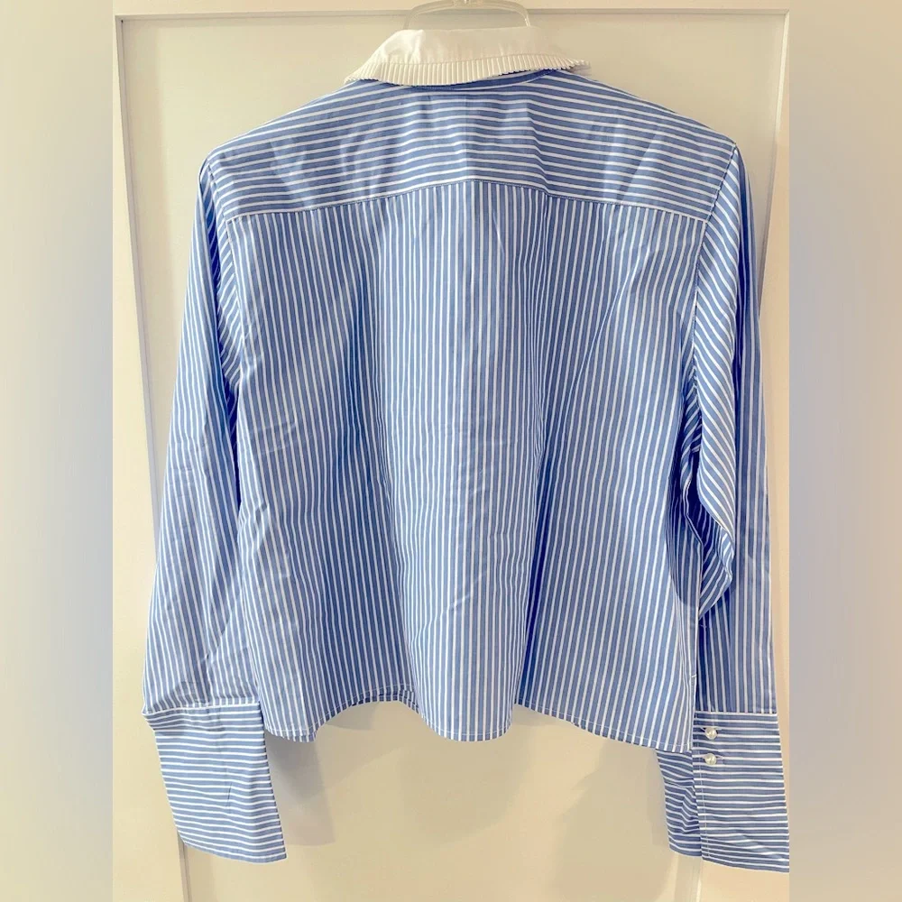 J. Crew Blue and White Striped Button-Up Shirt with Contrast Collar